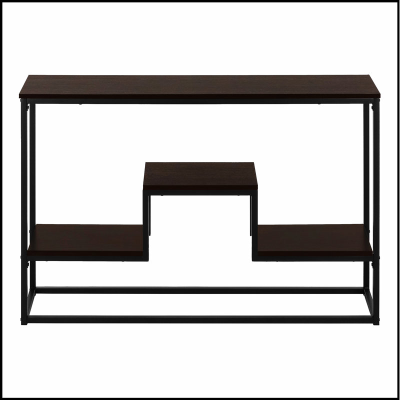 Table d'appoint de canapé contemporaine étroite avec base en métal durable et plateau en stratifié brun pour les espaces de vie modernes