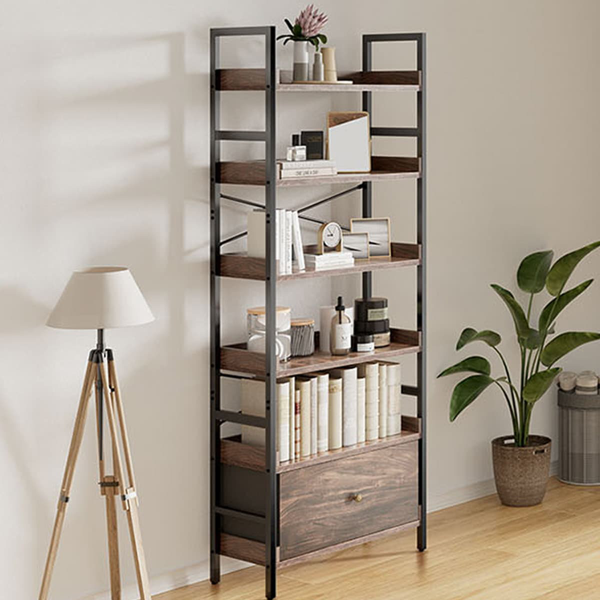 17 Stories Foxworth Bookcases, Metal Frame and Wood Veneer Storage