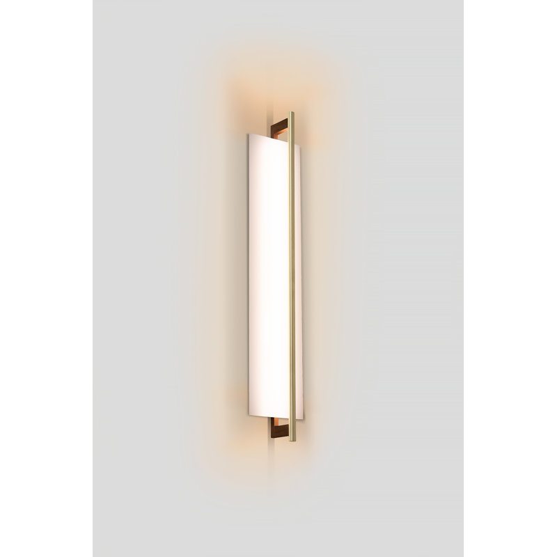 Merus 31 Vanity Sconce - Brushed Brass, Walnut Finish - 4000K - Bright White - 277V AC - White Shade - 39.3, 2700K, 120 V