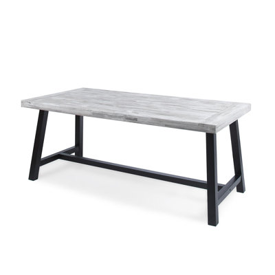 Outdoor Light Grey Sandblast Finish Acacia Wood Dining Table With Black Rustic Metal Finish Frame