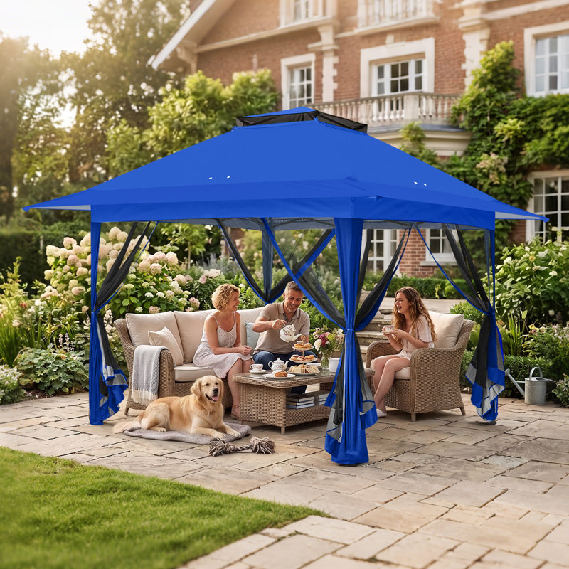 Pop up Patio Gazebo 13 Ft. W x 13 Ft. D Metal Patio, Blue