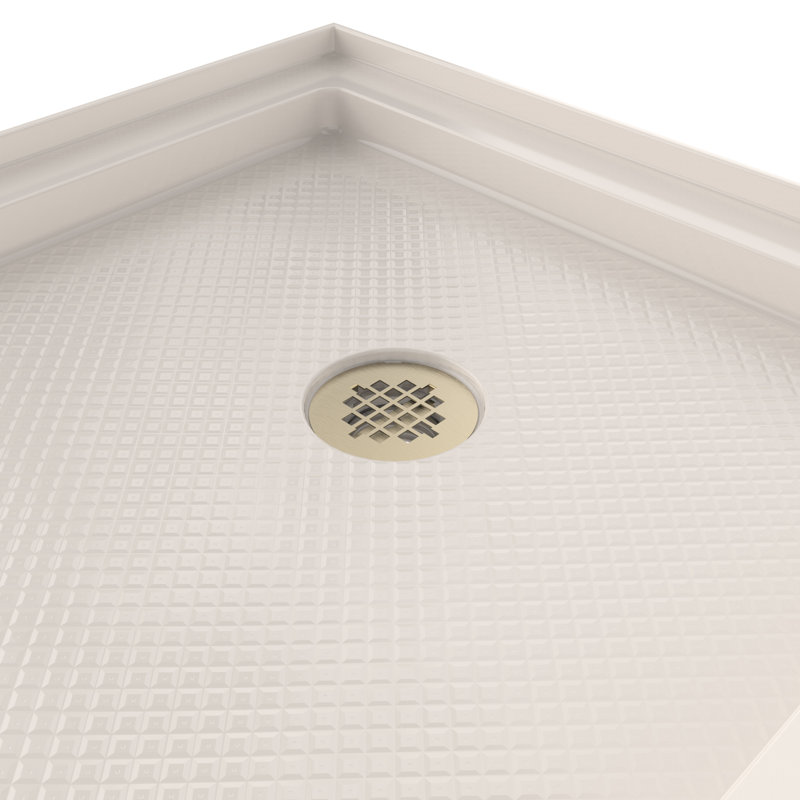 DreamLine SlimLine 30 inch D x 60 inch W x 2 3/4 inch H Single Threshold Biscuit Alcove Shower Base with 2 inch Brushed Brass Right Round Drain