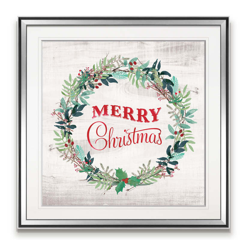 « merry christmas couronne », art textuel, H 24 po x l 24 po x P 1,5 po, Encadrement argenté