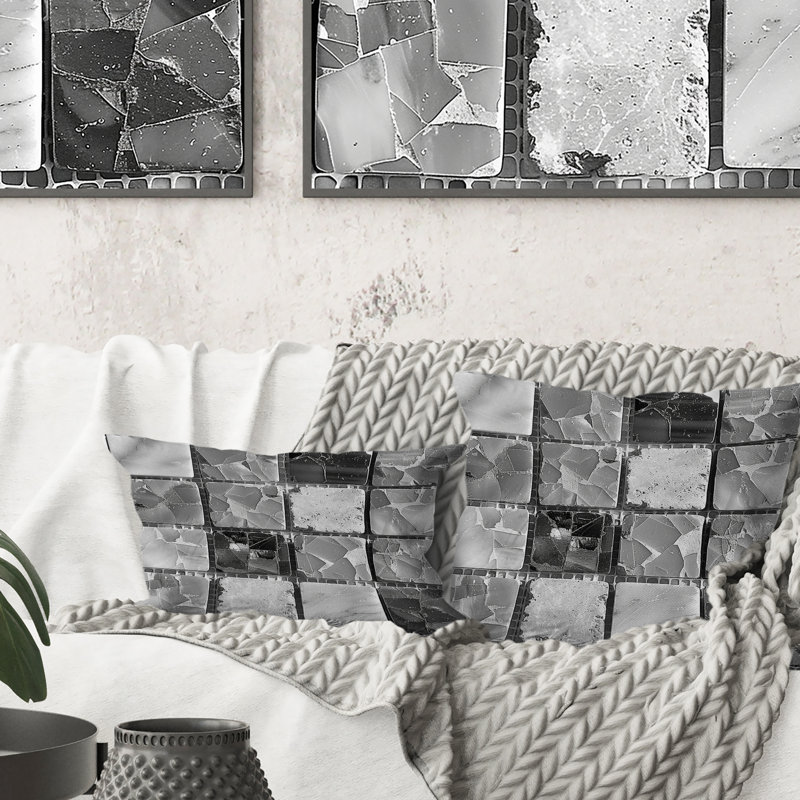 Carreau de mosaïque gris moderne - coussin décoratif moderne, H 16 po x l 16 po