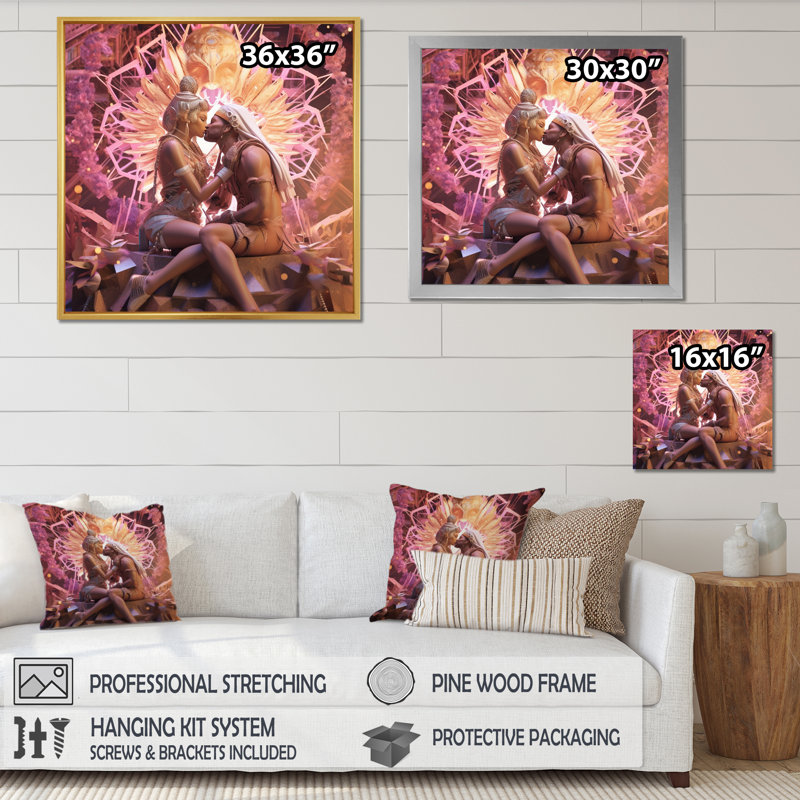 Couple Kissing Divine Union, reproduction d'art sur toile, H 30 po x l 30 po x P 1 po, Cadre photo noir simple