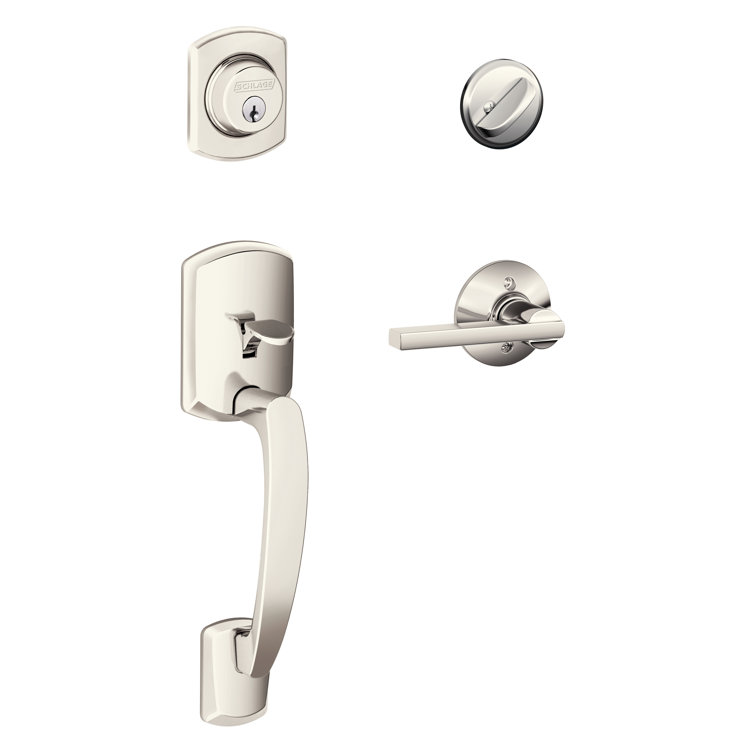 Greenwich Handleset with Single Cylinder Deadbolt and Latitude Door Lever and Rosette