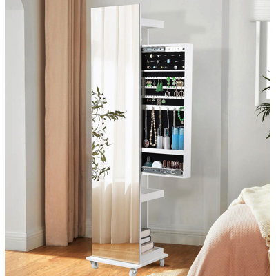 Miroir pleine grandeur et armoire à bijoux pivotante à 360 ° - Organisateur verrouillable pour un accès sûr et facile