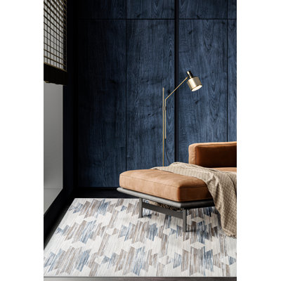 Tapis en viscose bleu, brun, chocolat, gris, ivoire et blanc Keyera