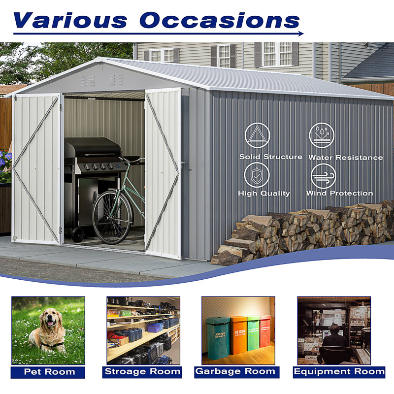 8 X 12 FT Outdoor Storage Shed, Gray, 79.27" H x 94.63" W x 146" D