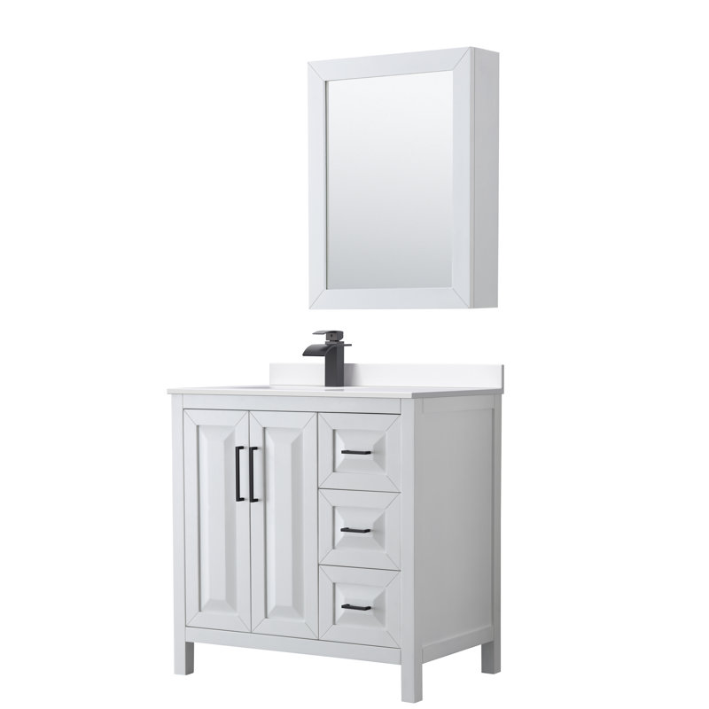 Daria 36'' W Single Vanity, White Cultured Marble, Matte Black, White