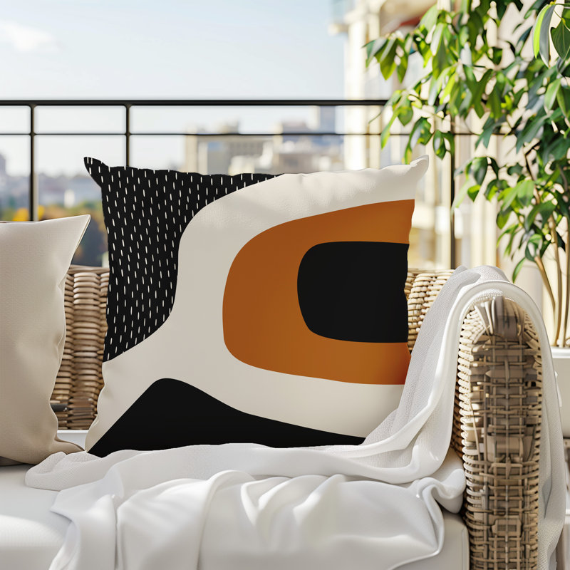Coussin carré intérieur / extérieur pia, H 17 po x l 17 po, Burnt Orange/Black/Off-White