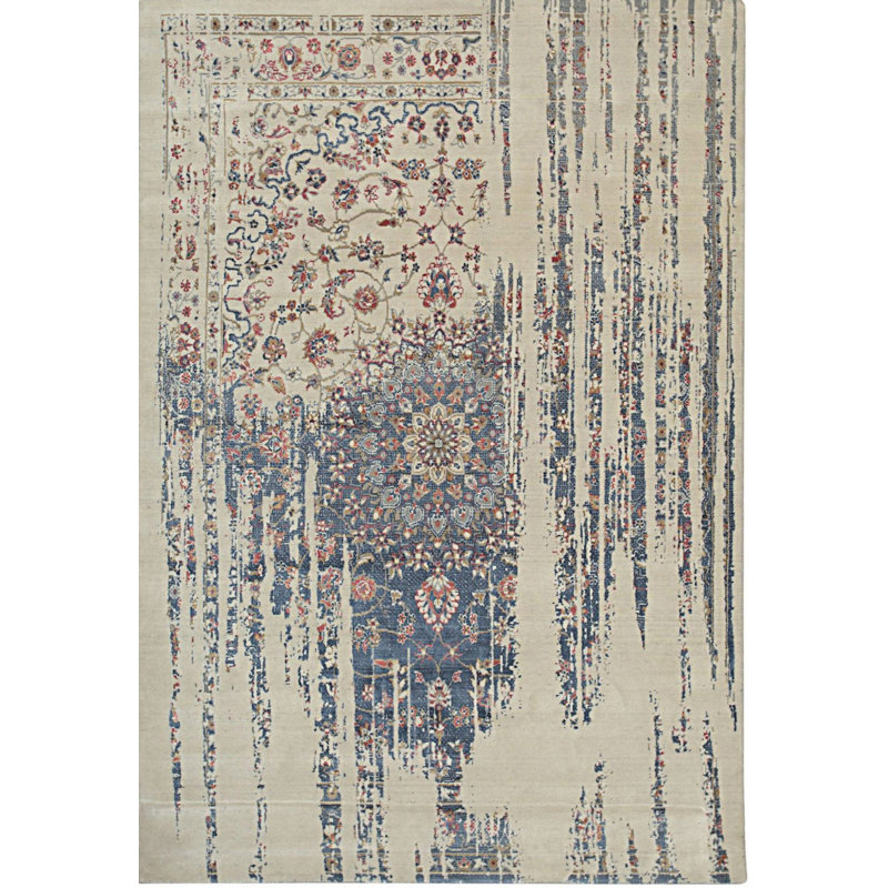 Tapis contemporain moderne géométrique en laine et viscose 8 x 10