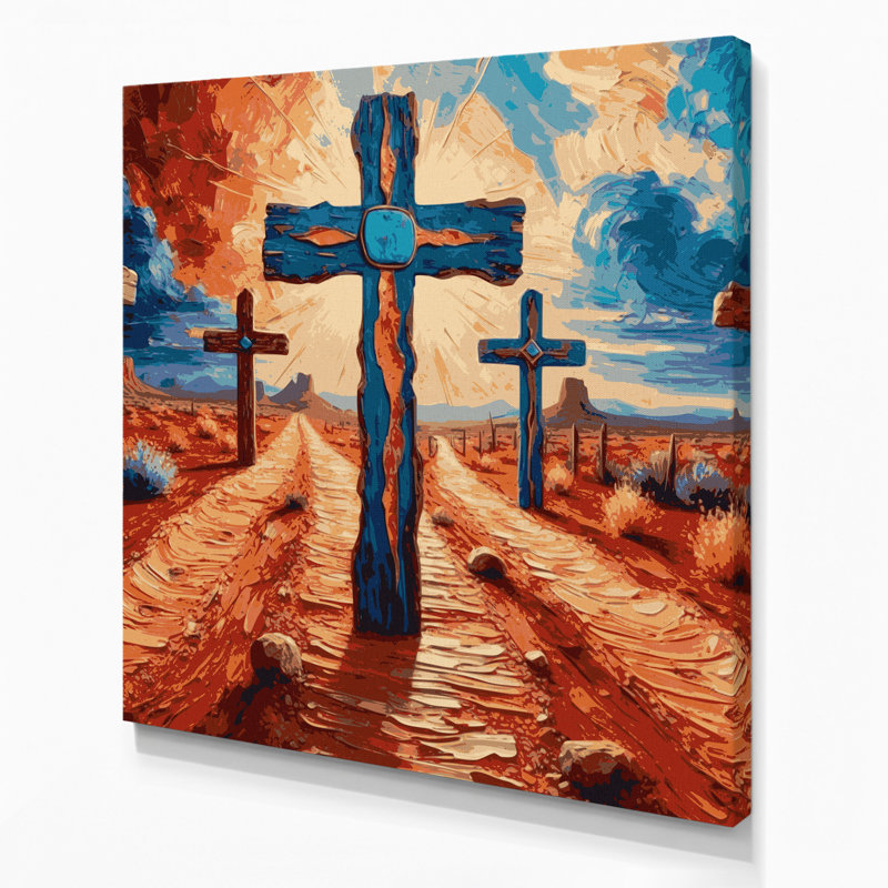 «Southwestern Patterns Cross Path 210», art mural sur toile brune, H 32 po x l 32 po