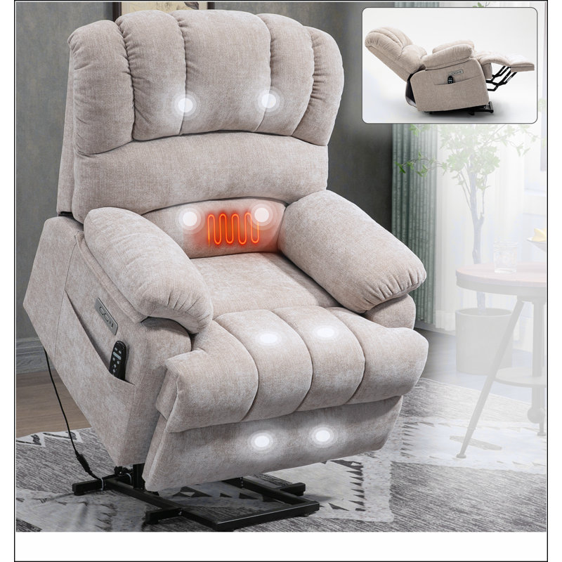 Fauteuil inclinable électrique en chenille de 23 po de large et à dossier haut avec massage par vibration 8 points et chauffage lombaire