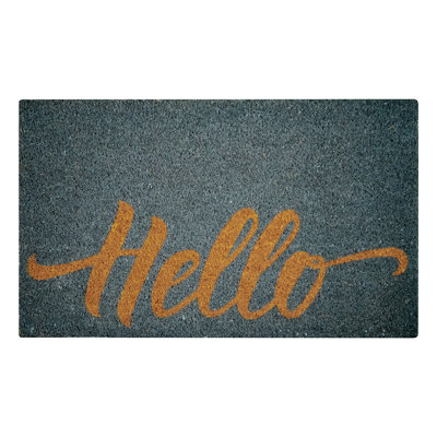 Grey Hello Coir Non-Slip Outdoor Doormat