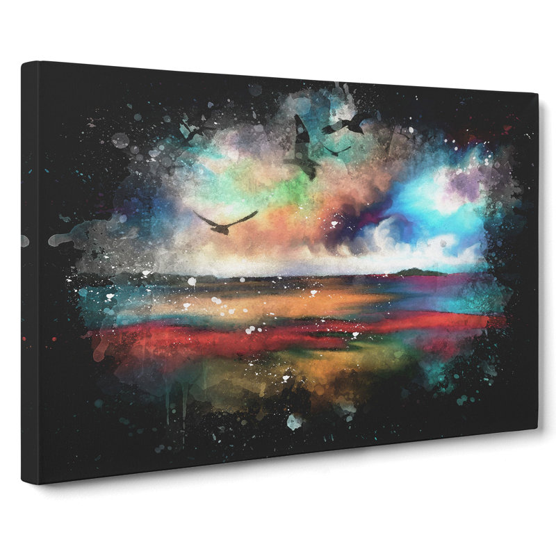 Birds over a Colourful Ocean - Wrapped Canvas, 35cm H x 50cm W x 3cm D