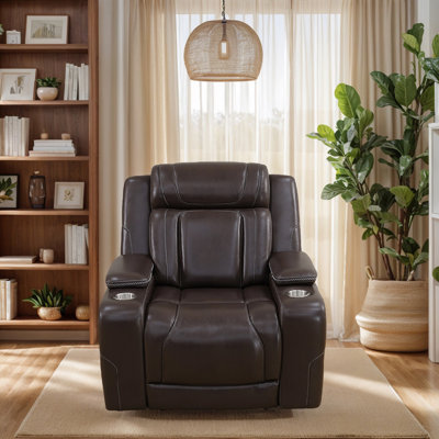 Fauteuil inclinable électrique en similicuir brun foncé