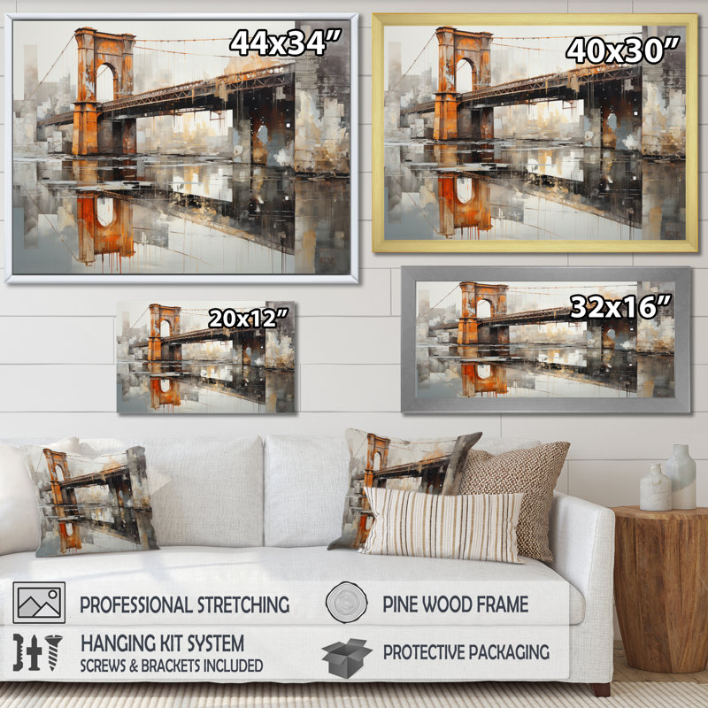 Edem " Grey Bridge Industrial Crossings ", H 24 po x l 32 po x P 1 po, Toile tendue