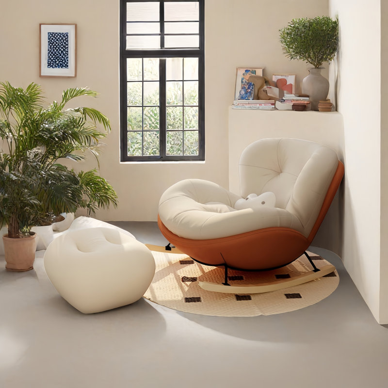 Chaise berçante moderne avec repose-pieds, Orange