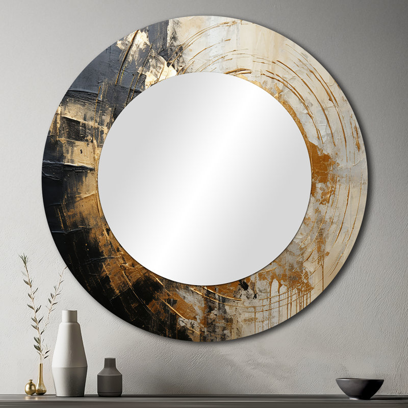 Roshonda Minimalisme Vortex Poteries - miroir spirales abstraites, miroir mural rond unique moderne, art imprimé en métal