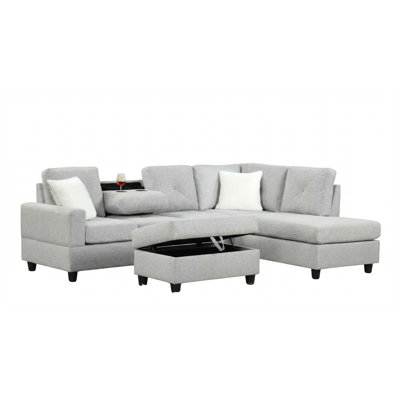 Modern L-Shaped Sectional Sofa with Reversible Design and Drop-Down Table