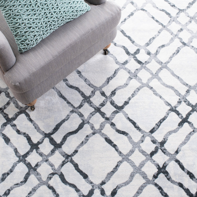Peaks Geometric Ivory/Gray Area Rug, Rectangle 4' x 6'