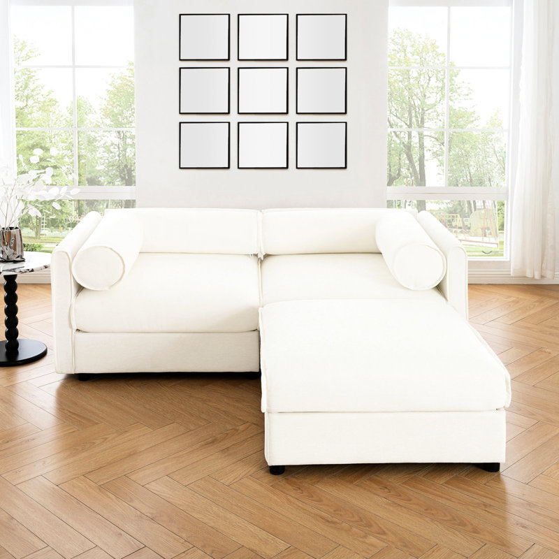 Chenille blanche 2 avec rangement, sièges cylindriques et intérieurs modernes essentiels, sièges de salon confortables, 2