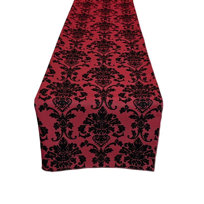 Poplin Damask Table Runner, 108" L x 12" W, Red