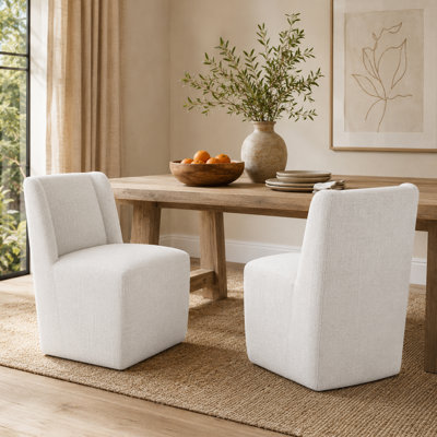 Upholstered Dining Chairs With Casters, Fully Assembled Side Chair Set Of 2, Solid Wood Accent Chair For Dining Room Living Room Kitchen