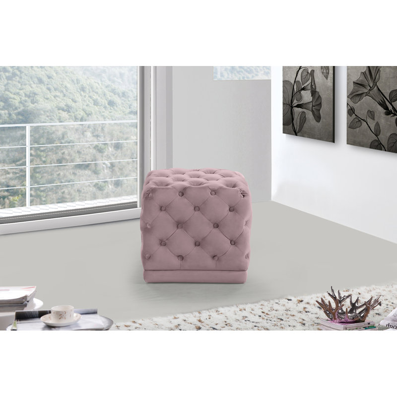 Repose-pieds carré en velours de 18 po Stella, Velours rose