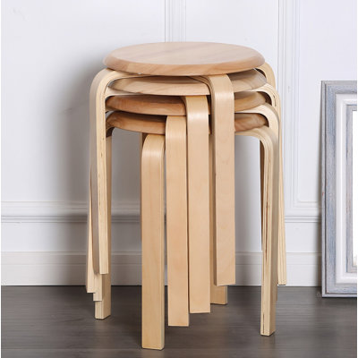 Stackable Bentwood Stool Set of 4, 18" Round Stacking Backless Nesting Stools, Anti-Slip Felt Pad,School Chairs, Suitable for classrooms, Dining Rooms, Kitchens, Natural