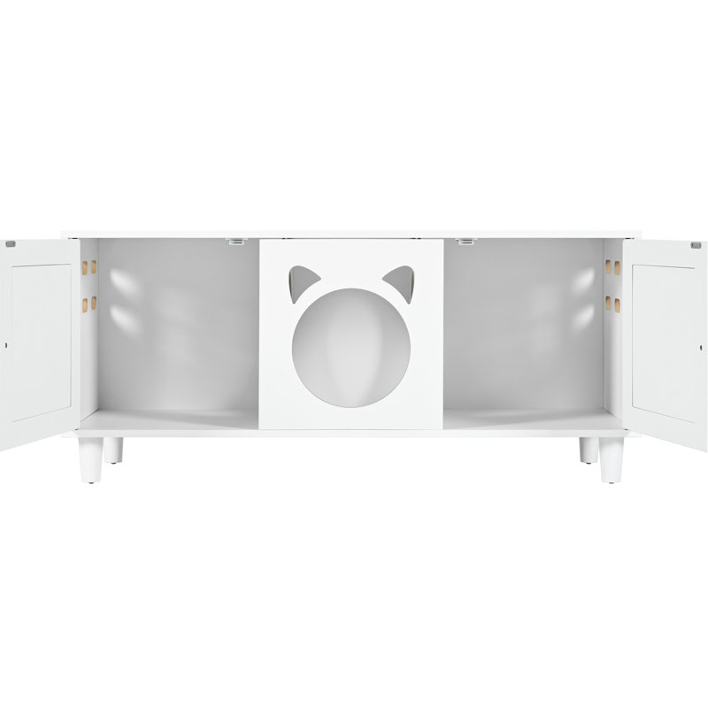 Armoire à litière moderne pour chat blanc crème - avec griffes et crochets de rangement supplémentaires