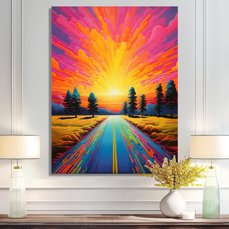Glorious Sunset Country Road Trees - Art mural paysage, Toile tendue, H 20 po x l 12 po