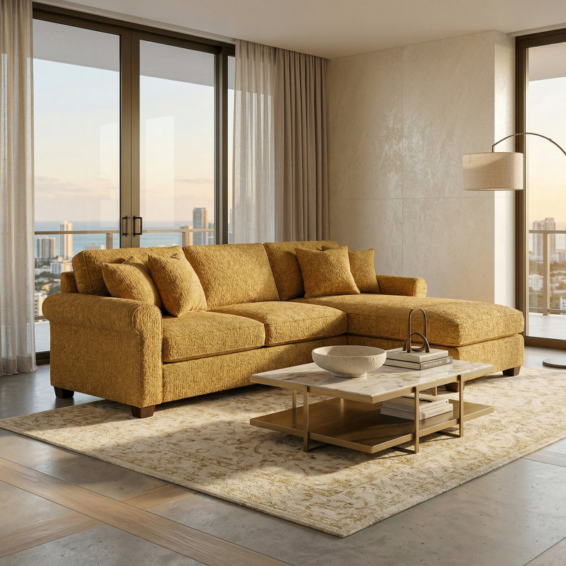 Canapé modulaire Irlanda - fabriqué aux États-Unis, livraison en 5 jours, options de tissus sur mesure, mobilier modulaire en forme de L - thé Hepburn Chai - tissu jaune moutarde