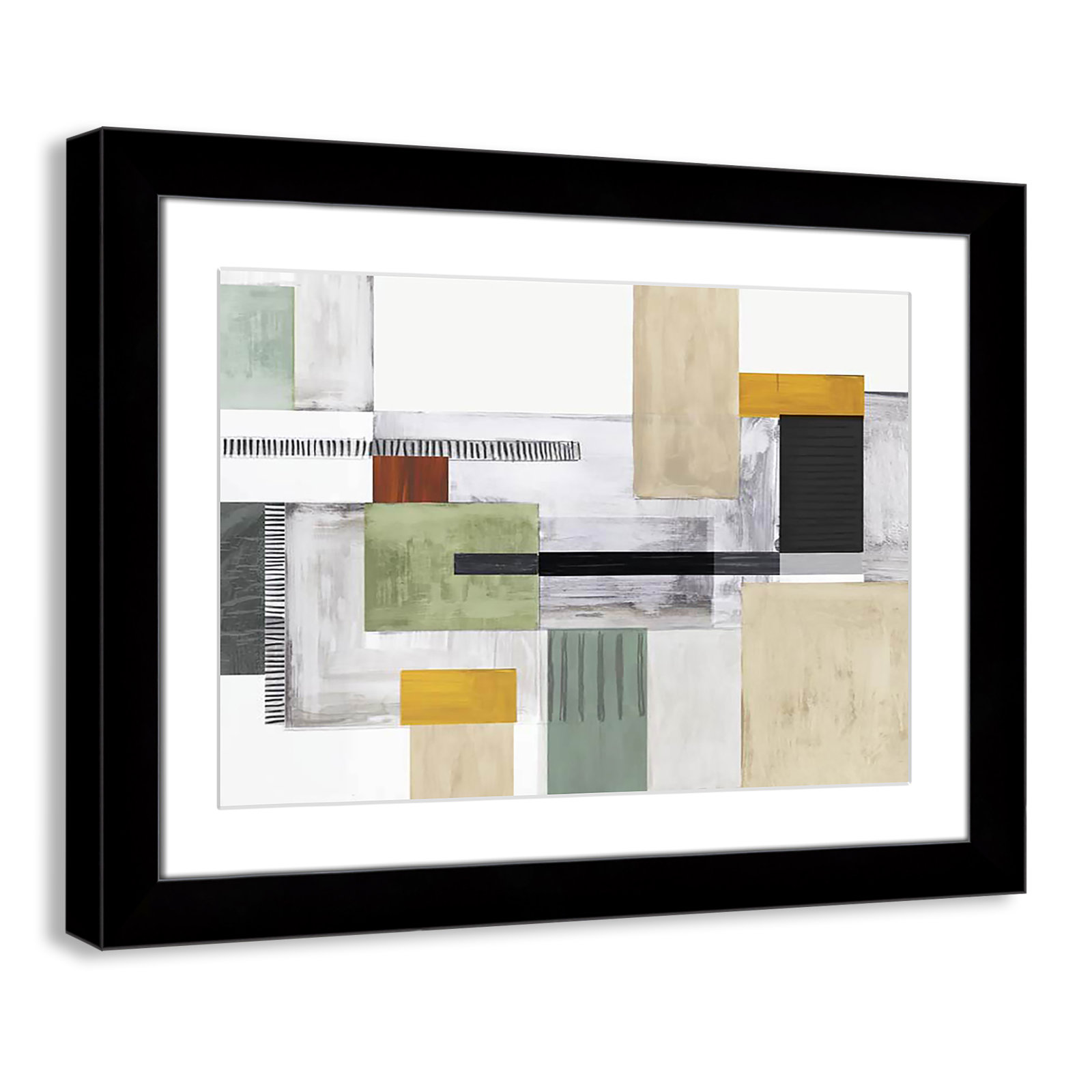 Playful Blocks Print by Tom Reeves, White, Black Cube Picture Framed, 18.5" H x 24.5" W x 1.25" D