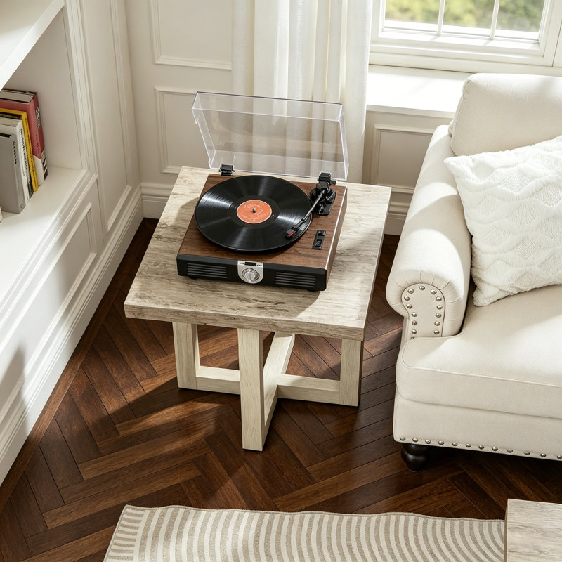 Table de bout contemporaine Luno, gris vieilli et beige, Gray;Beige