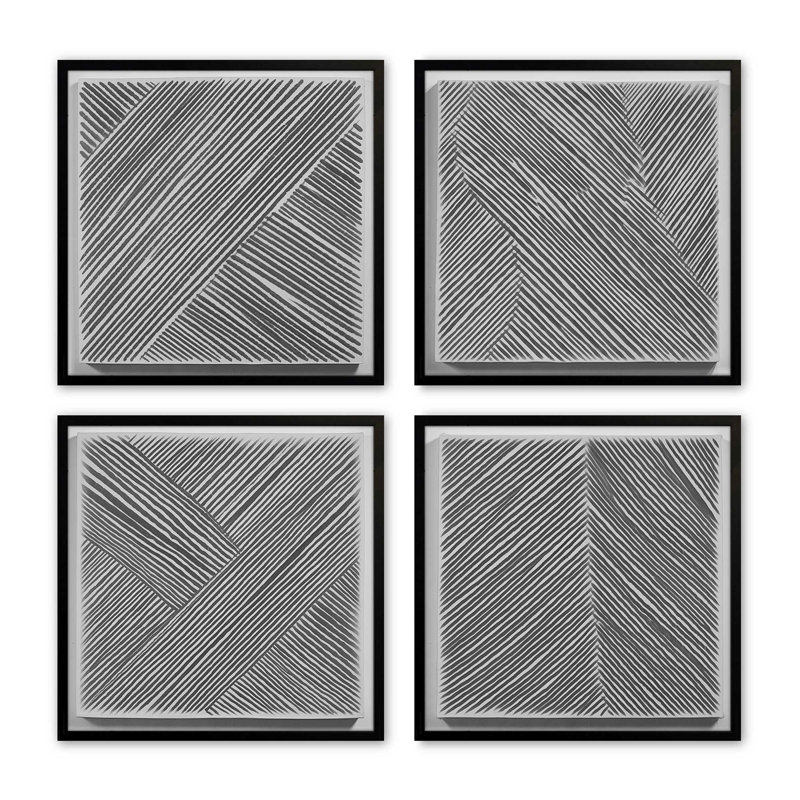 Linear Illusion, ensemble de 4 impressions sur toile dans un cadre, Noir satiné, H 27 po x l 27 po