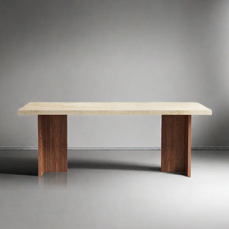 Yellow Rectangular Solid Wood + Sintered Stone tabletop Dining Table, 29.53"H x 70.78"L x 31.5"W