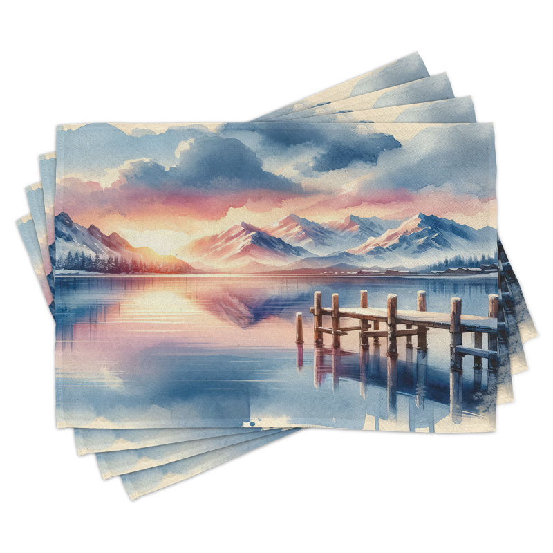Peach Blush and Ceil Blue Polyester Lake View Placemats Set of 4