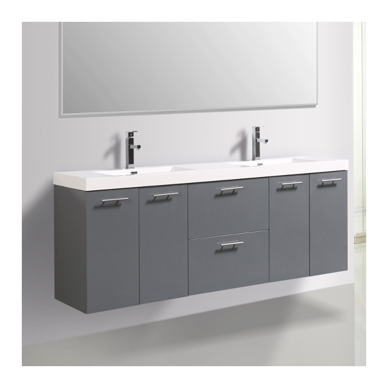 Leffler 84" Wall-Mounted Double Bathroom Vanity Set, Gray