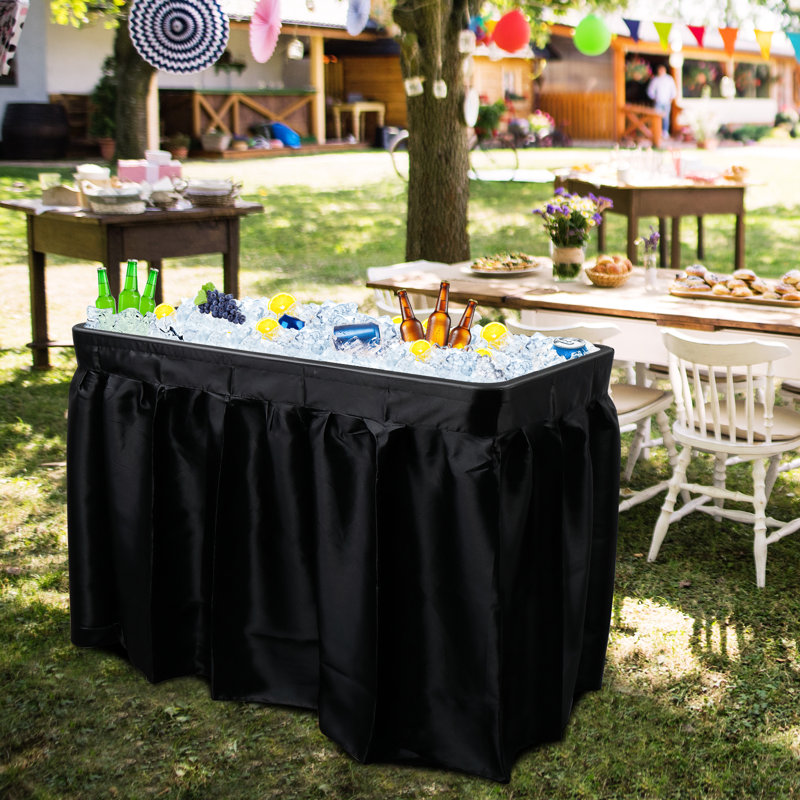 Portable Party 4 FT. Folding Ice Cooler Table with Removable Matching Skirt and Drain Hose, Black