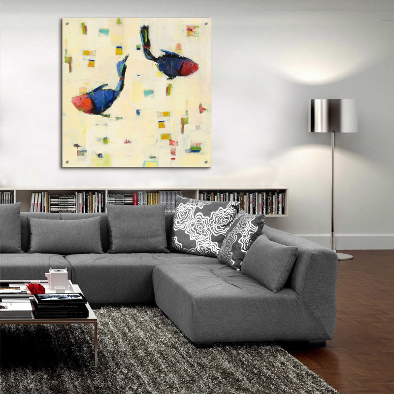 Beachcrest Home™ 'One Fish Two Fish Big' by Phyllis Adams, Acrylic Glass Wall Art, ACR-22500, 36" H x 36" W x 0.2" D