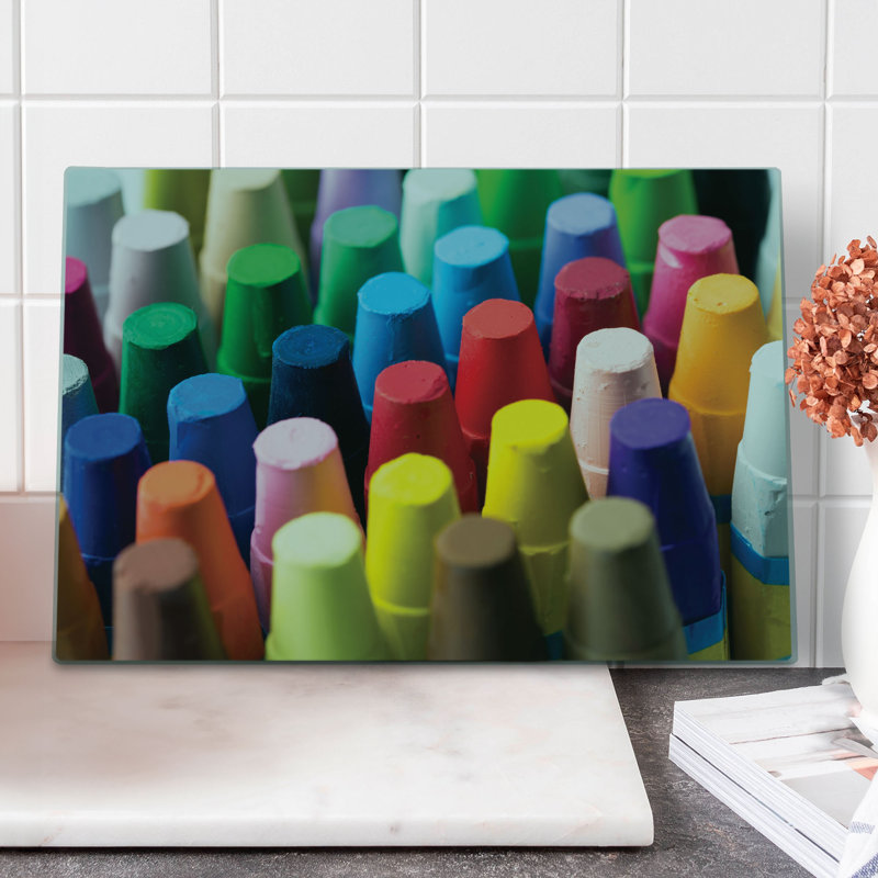 Ambesonne Crayon Cutting Board Large Size Focused Macro Paint Element Multicolor