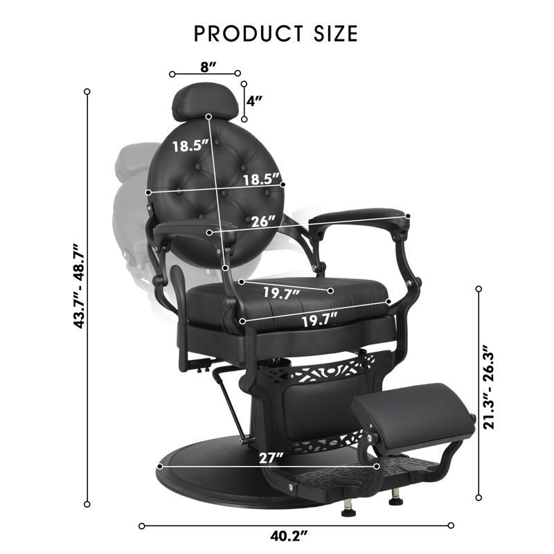  Fauteuil de barbier pivotant à 360 ° en cuir polyuréthane, fauteuil de salon inclinable avec structure en métal
