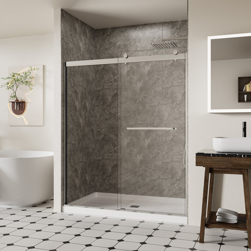 56-60" W X 74" H Frameless Double Sliding Shower Door With 5/16" (8Mm) Clear SGCC Tempered Glass, Chrome Finish, Chrome