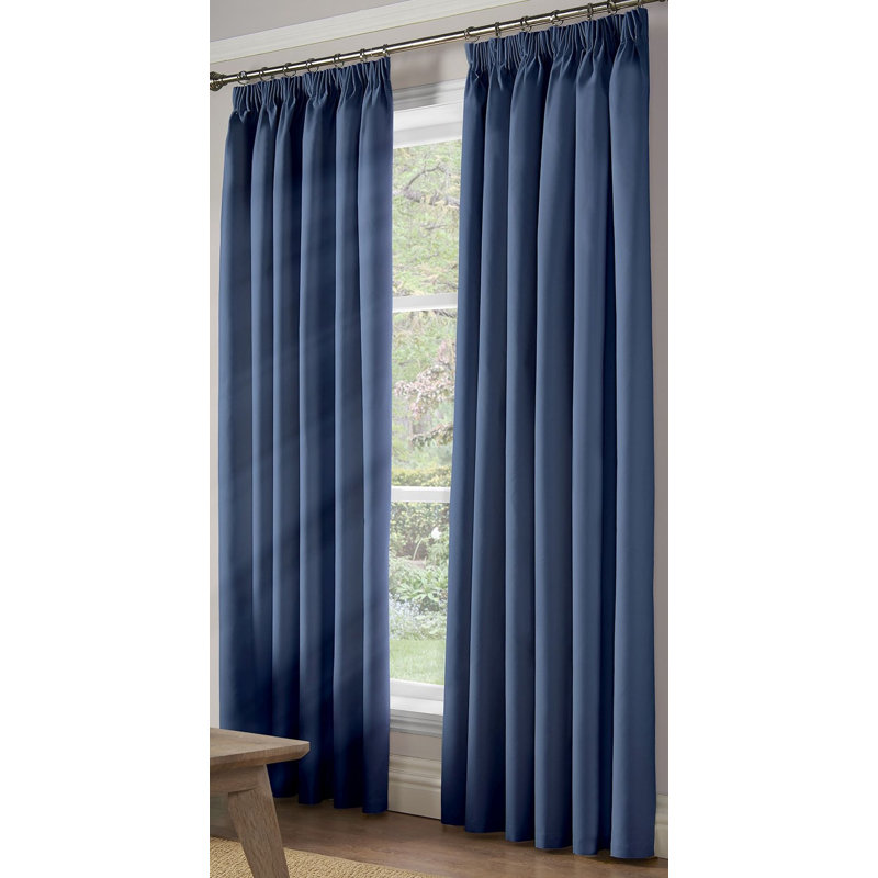 Beauvallon Blackout Thermal Pencil Pleat Curtains, Blue, 229 W x 183 D cm
