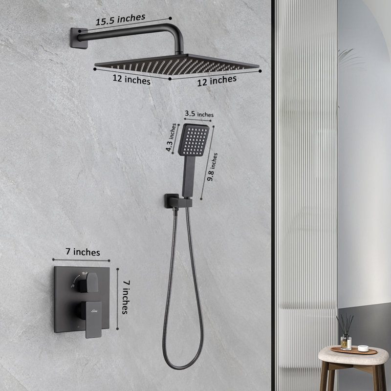 All Metal Complete Shower System with Rough-In Valve, 12"