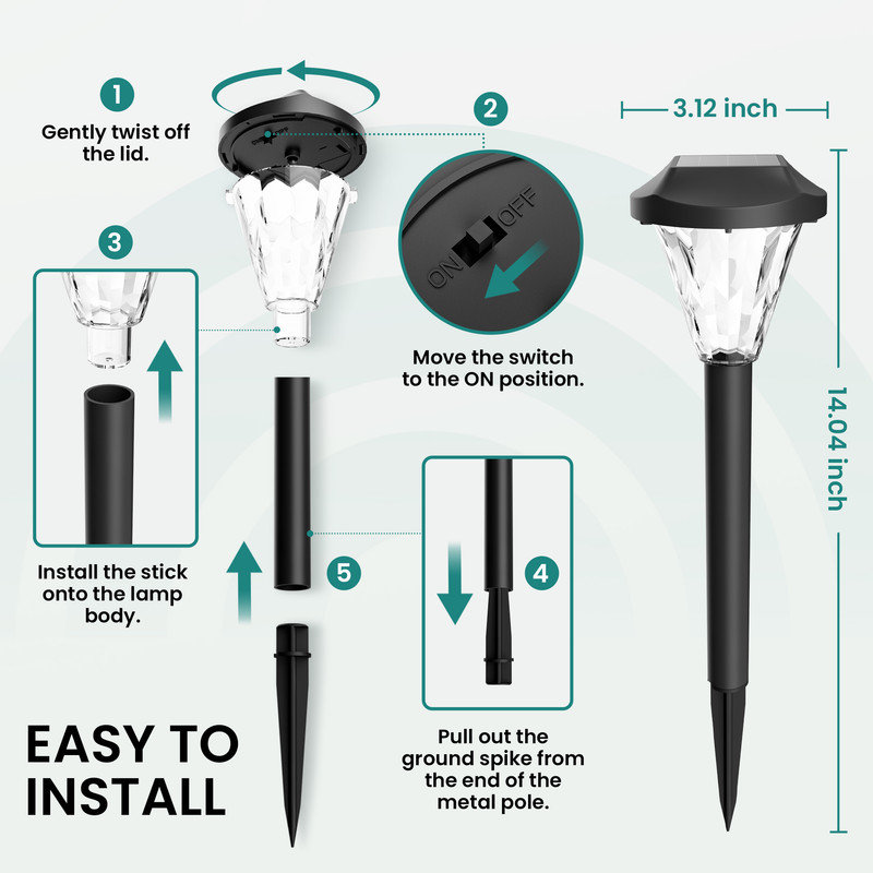 Paquet de 8 lumières de sentier à énergie solaire, lumières solaires extérieures imperméables pour jardin et paysage, décor solaire blanc froid, 6500K