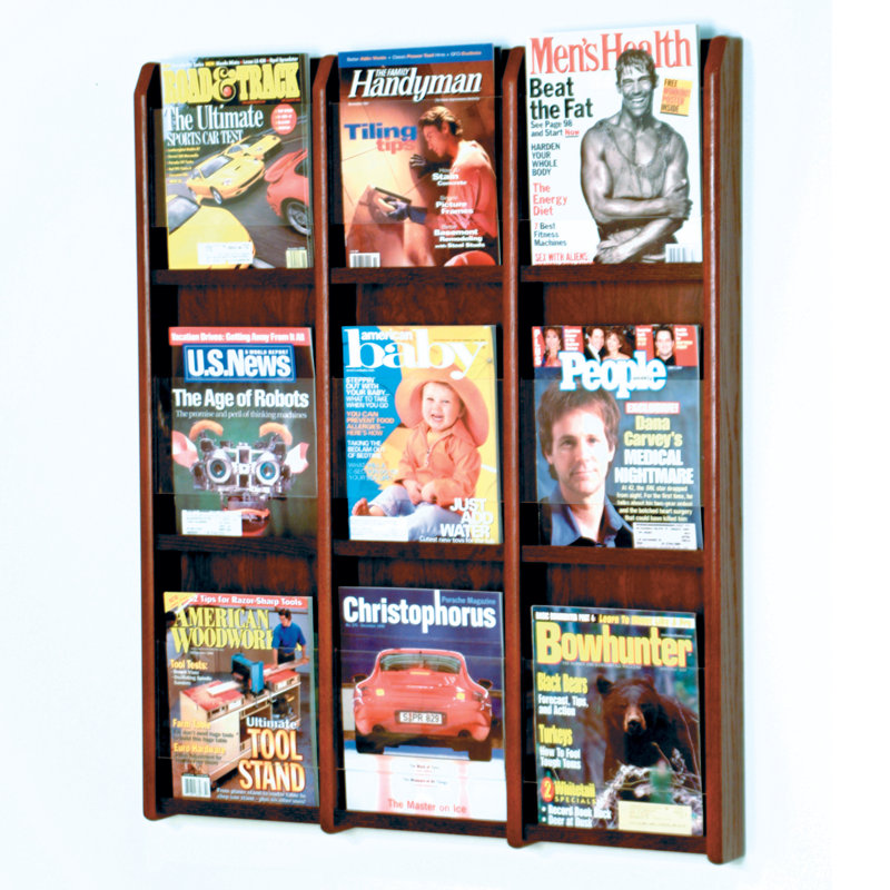 Présentoir mural à 9 poches pour magazines, Acajou
