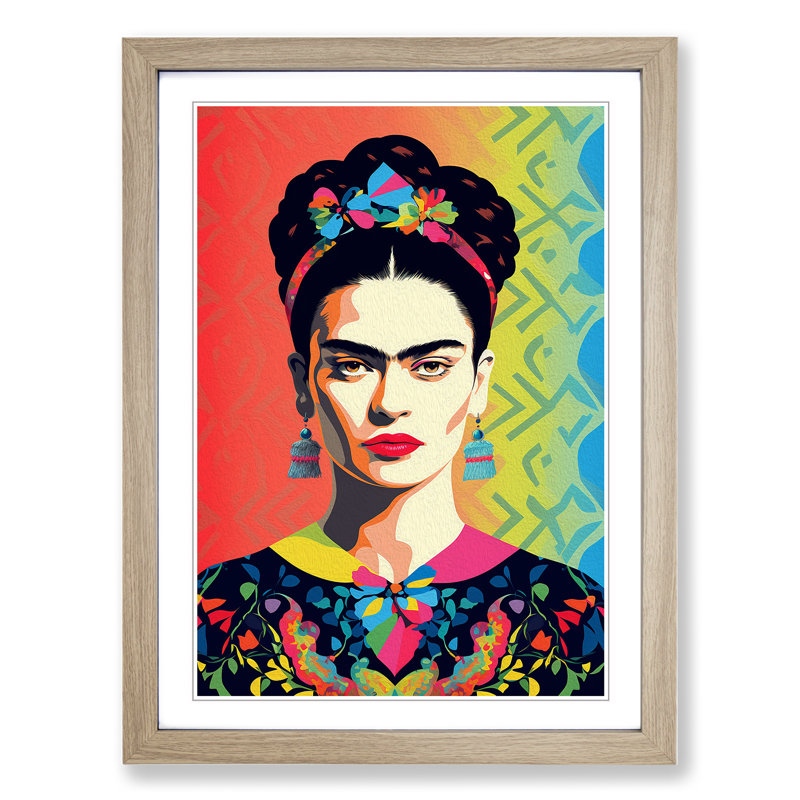 Frida Kahlo Op Art - Framed Print, Oak Framed, 34cm H x 25cm W